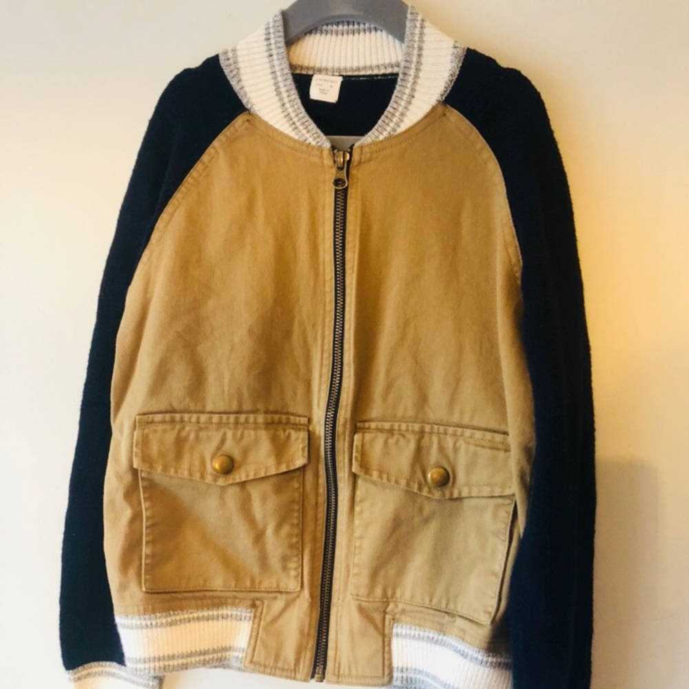 Boys crewcuts jacket size 8 tan & navy